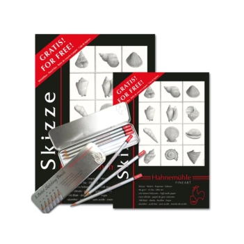 Set di 2 blocchi da disegno Skizze A4 96gr/m2 e astuccio per matite Hahnemühle