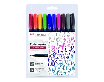 Set de 10 rotuladores Fudenosuke Punta dura Tombow