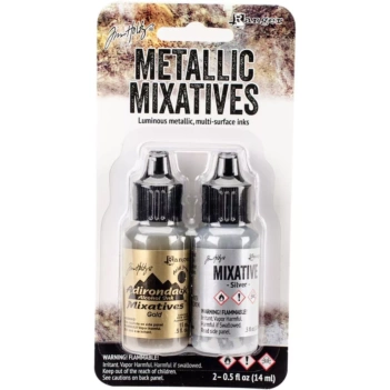 Set de tintas Alcohol Metallic Mixatives Gold and Silver Tim Holtz