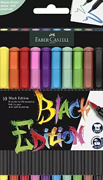 Faber-Castell Set 10 Brush Marker Verschiedene Farben Black Edition 