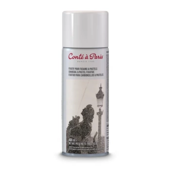 Spray fixador para carvão e bolos Eu contei 400ml.