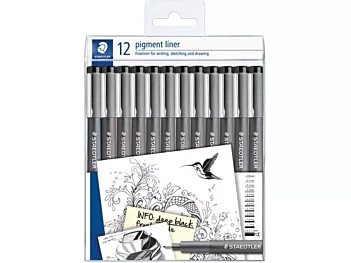 Kit 12 Marcadores Calibrados Pigment Liner Fineliner Preto Staedtler