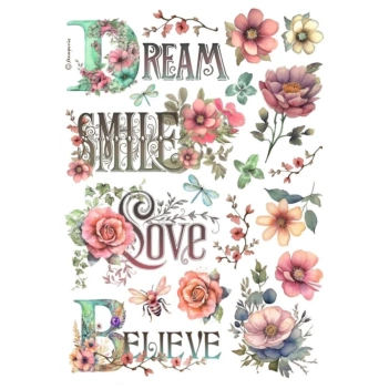 Papel de arroz Dream Smile Love Believe Best Sellers Stamperia 21x30cm