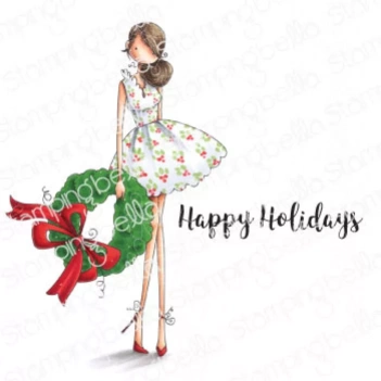 Sello de caucho Uptown Girl Wren & Her Wreath Stamping Bella

