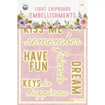 Die-Cuts Light Chipboard Frases en Inglés Stitched With Love P13