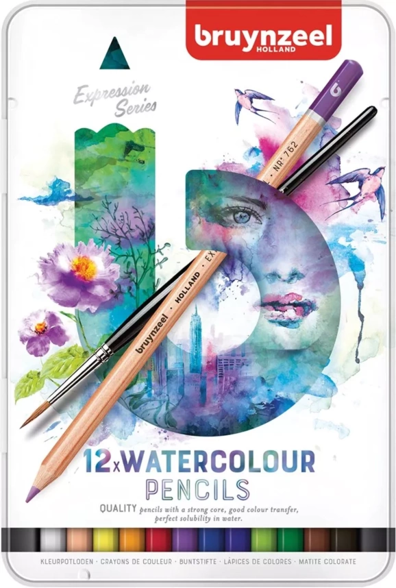 Boîte de 12 crayons aquarellables - Pinceaux Aquarelle - Peinture